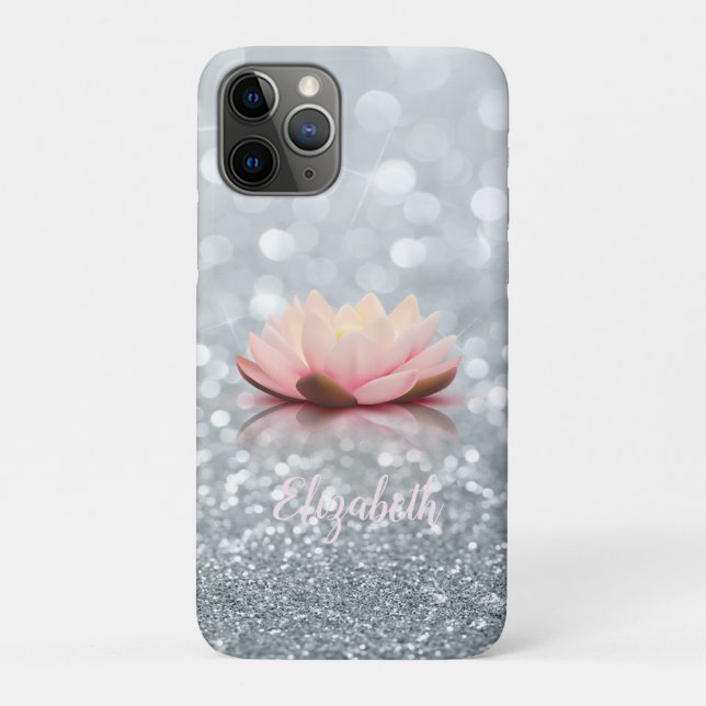 Elegant Girly Silver Glittery Bokeh Lotus Case-Mate iPhone Hülle (Rückseite)