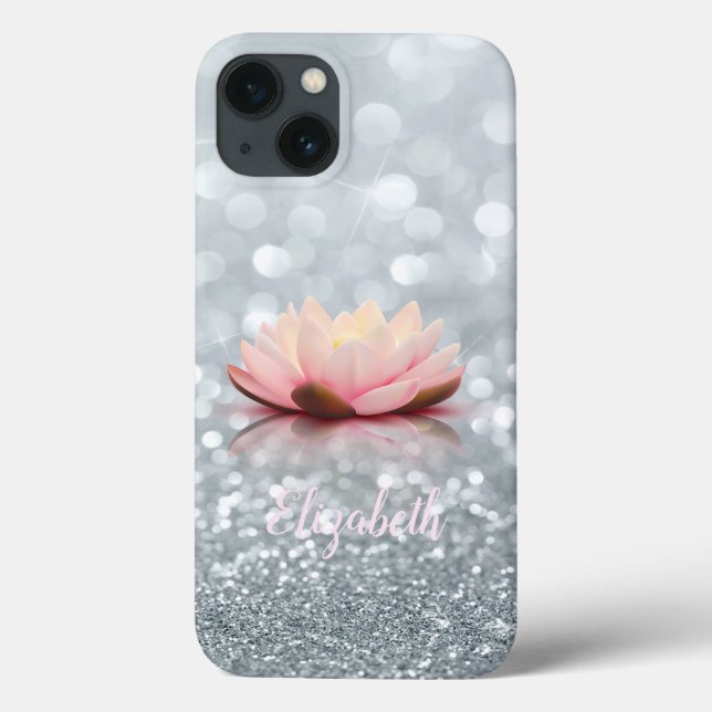 Elegant Girly Silver Glittery Bokeh Lotus Case-Mate iPhone Hülle (Rückseite)