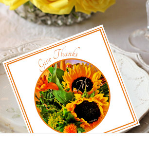 Elegant 'Give dank' Sunflower Bouquet Monogram Serviette