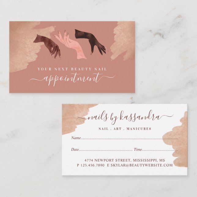 Elegant Glam Beauty Hands Nail Artist Manicure Terminkarte (Vorne/Hinten)