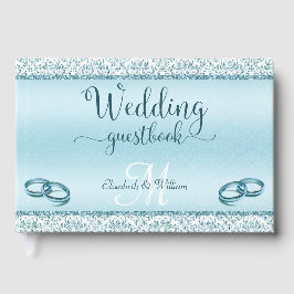 Elegant Glam Blue Damask Metallic Wedding Gästebuch