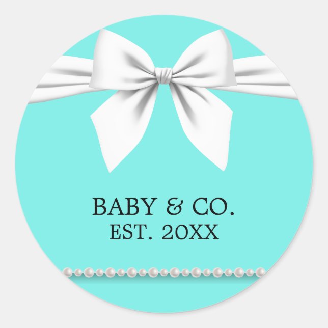 Elegant Glam Chic Baby & Co Tiffany Baby Shower Runder Aufkleber (Vorderseite)