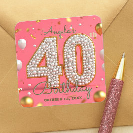 Elegant Glam Chic Pink Gold Frühe 40. Geburtstag Quadratischer Aufkleber