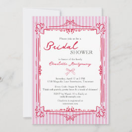 Elegant Glam Frame & Pink Stripes Bridal Shower Einladung