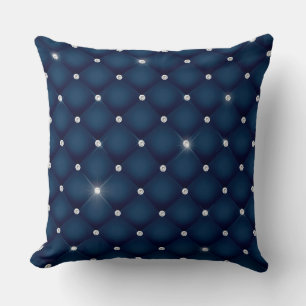 Elegant Glam Glittering Tufted Diamond Navy Blue Kissen