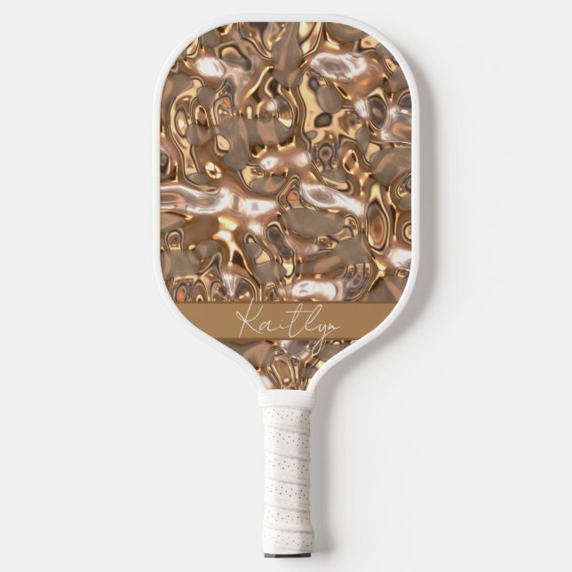 Elegant Glam Gold Stilvolle handgeschriebene Bezei Pickleball Schläger (Vorderseite)