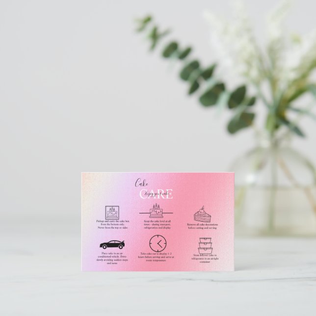 Elegant Glam Holographic Cake Care Business Card Visitenkarte (Stehend Vorderseite)