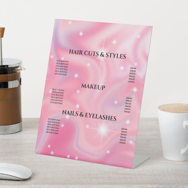 Elegant Glam Iridescent Holographic Price List Pe Sockelschild (In SItu)