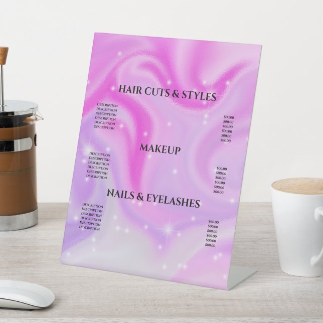 Elegant Glam Iridescent Holographic Price List Pe Sockelschild (In SItu)