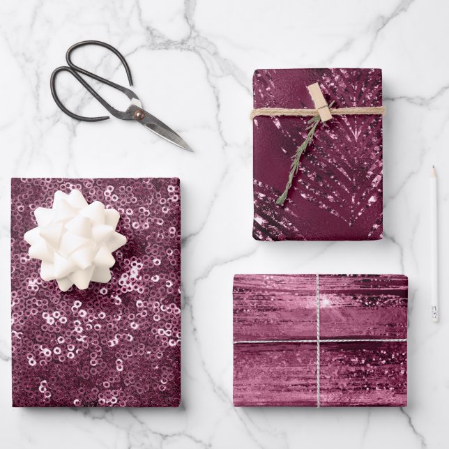 Elegant Glam Lila Sparkle Luxus Glitzer Geschenkpapier Set (Vorderseite)