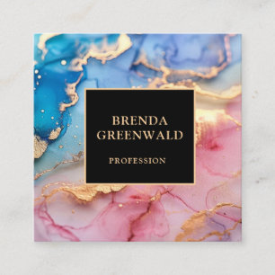 Elegant Glam Liquid Marble Blue Lila Gold Square Quadratische Visitenkarte