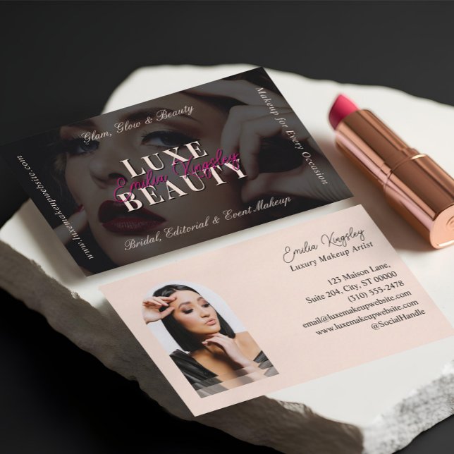 Elegant Glam Luxe Makeup Beauty Artist Black Pink Visitenkarte (Elegant Glam Luxe Makeup Beauty Artist Black Pink Business Card)