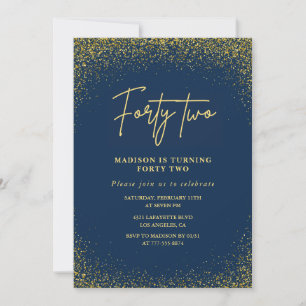 Elegant Glam Navy Gold Glitter 42. Geburtstag Einladung