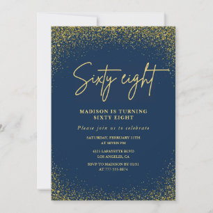 Elegant Glam Navy Gold Glitter 68. Geburtstag Einladung