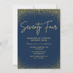 Elegant Glam Navy Gold Glitter 74. Geburtstag Einladung