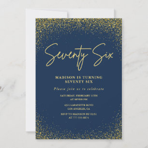 Elegant Glam Navy Gold Glitter 76. Geburtstag Einladung