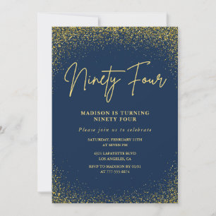 Elegant Glam Navy Gold Glitter 94. Geburtstag Einladung