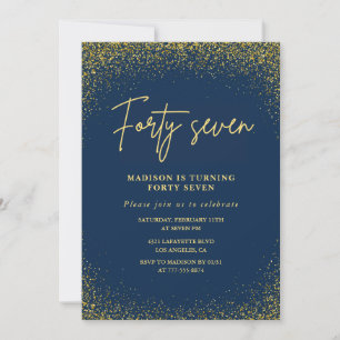 Elegant Glam Navy Gold Glitzer 47. Geburtstag Einladung