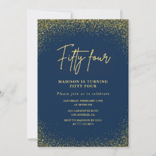 Elegant Glam Navy Gold Glitzer 54. Geburtstag Einladung