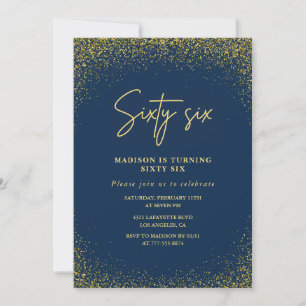 Elegant Glam Navy Gold Glitzer 66. Geburtstag Einladung