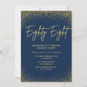 Elegant Glam Navy Gold Glitzer 88. Geburtstag Einladung