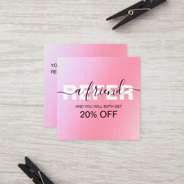 Elegant Glam pink Holographic Referral Card (Vorderseite/Rückseite Beispiel)