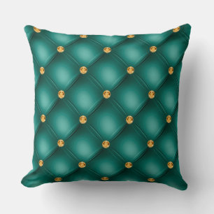 Elegant Glam Tufted Gold Diamond Aquamarin Green Kissen