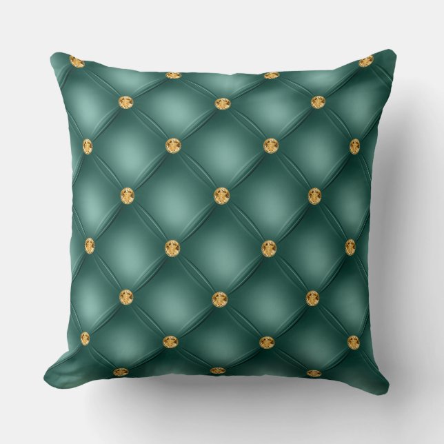 Elegant Glam Tufted Gold Diamond Aquamarin Green Kissen (Vorderseite)