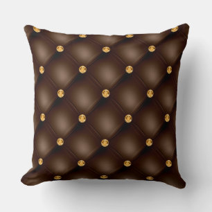 Elegant Glam Tufted Gold Diamond Chocolate Brown Kissen