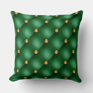 Elegant Glam Tufted Gold Diamond Emerald Green Kissen