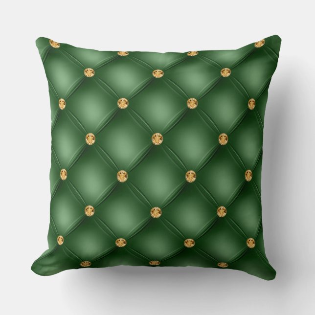 Elegant Glam Tufted Gold Diamond Emerald Green Kissen (Vorderseite)