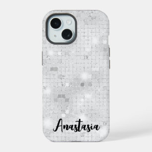 Elegant Glam Weiß Silber Glitz Funkeln iPhone 15 Hülle