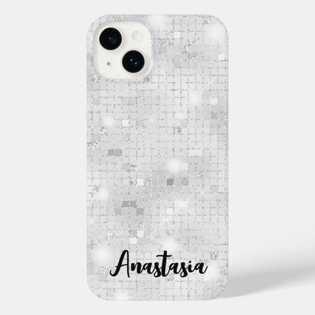 Elegant Glam White Silver Glitz Sparkle iPhone Hülle (Rückseite)