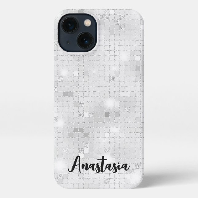 Elegant Glam White Silver Glitz Sparkle iPhone Hülle (Rückseite)
