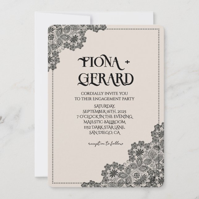 Elegant Glamor Lace Engagement Party Invitation Einladung (Vorderseite)