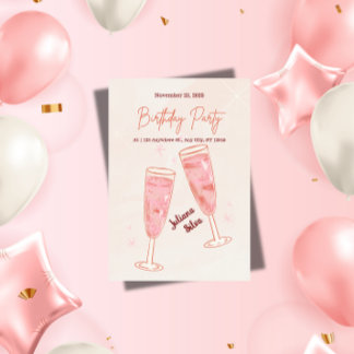 Elegant Glamorous Pink Champagne Birthday  Einladung