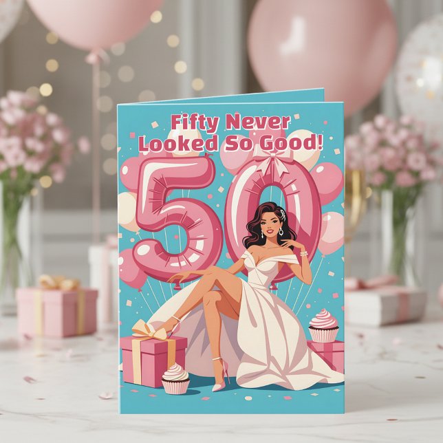 Elegant Glamour Frauen 50. Geburtstag Gruß Karte (Von Creator hochgeladen)