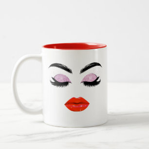 Elegant Glamour Red Lips & Glitzer Eyelashes Zweifarbige Tasse