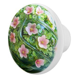 Elegant Glass Orb Pink Flowers Greenery  Keramikknauf