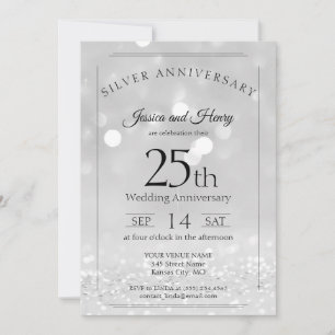 Elegant Glitter 25. Hochzeit Silberhochzeit Einladung