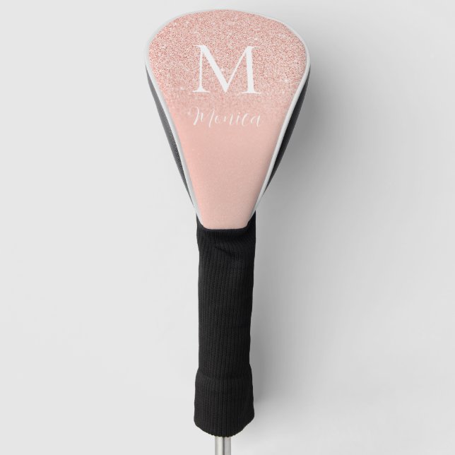 Elegant Glitter Baby Pink Monogram Name Minimal Golf Headcover (Vorderseite)