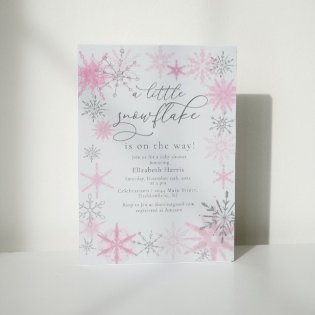 Elegant Glitter Pink Little Snowflake Baby Shower Einladung (Von Creator hochgeladen)
