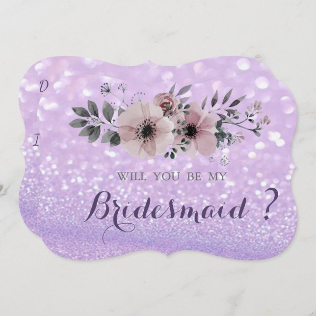 Elegant Glittery Bokeh, Blume Bridesmaid Card Einladung (Vorne/Hinten)