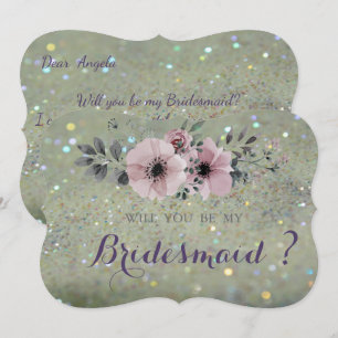 Elegant Glittery Bokeh, Blume Bridesmaid Card Einladung