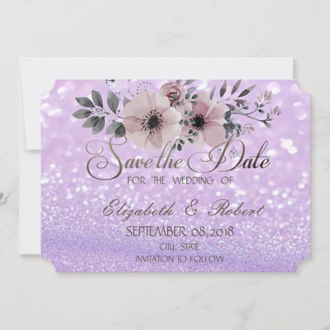 Elegant Glittery Bokeh Floral Save the Date (Vorderseite)