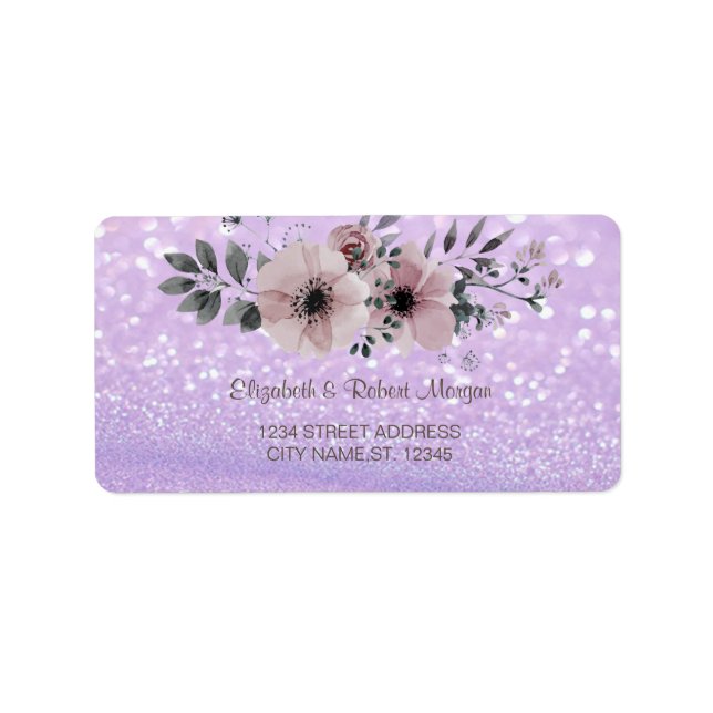 Elegant Glittery Bokeh Floral Wedding Label Adressaufkleber (Vorne)