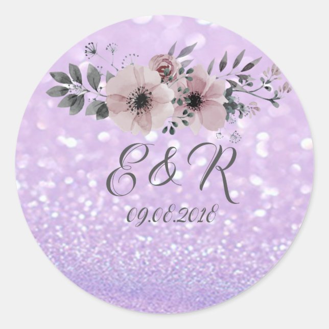 Elegant Glittery Bokeh Floral Wedding Runder Aufkleber (Vorderseite)