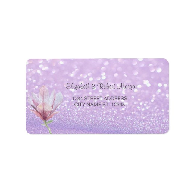 Elegant Glittery Bokeh ,Magnolia Wedding Label Adressaufkleber (Vorne)