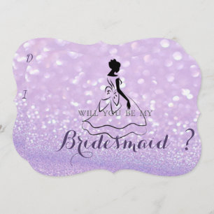 Elegant Glittery Bokeh, Silhouette Bridesmaid Card Einladung