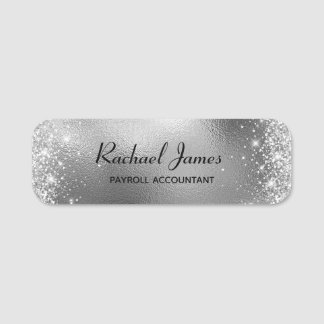 Elegant Glittery Silver Foil Name Tag Namensschild